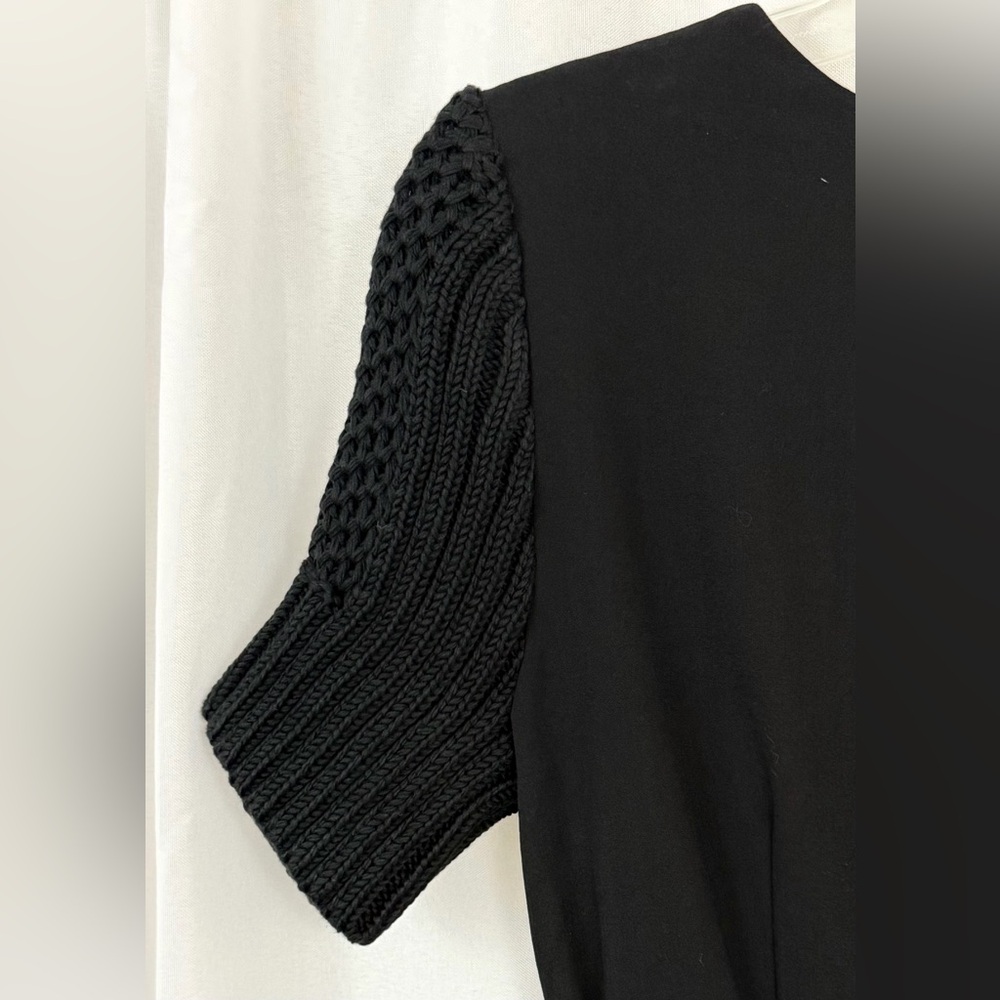 Nue by Shani Shapewear Lined Black V-Neck, Knit Sleeves Belted Midi Dress NWT - Picture 13 of 13